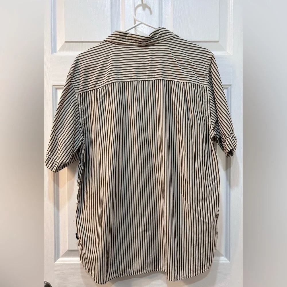 HE‎ NORTH FACE Striped Short Sleeve Shirt Men's Sz M Snap Button Outdoors Retro